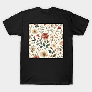 Simple Vintage Flower Pattern T-Shirt